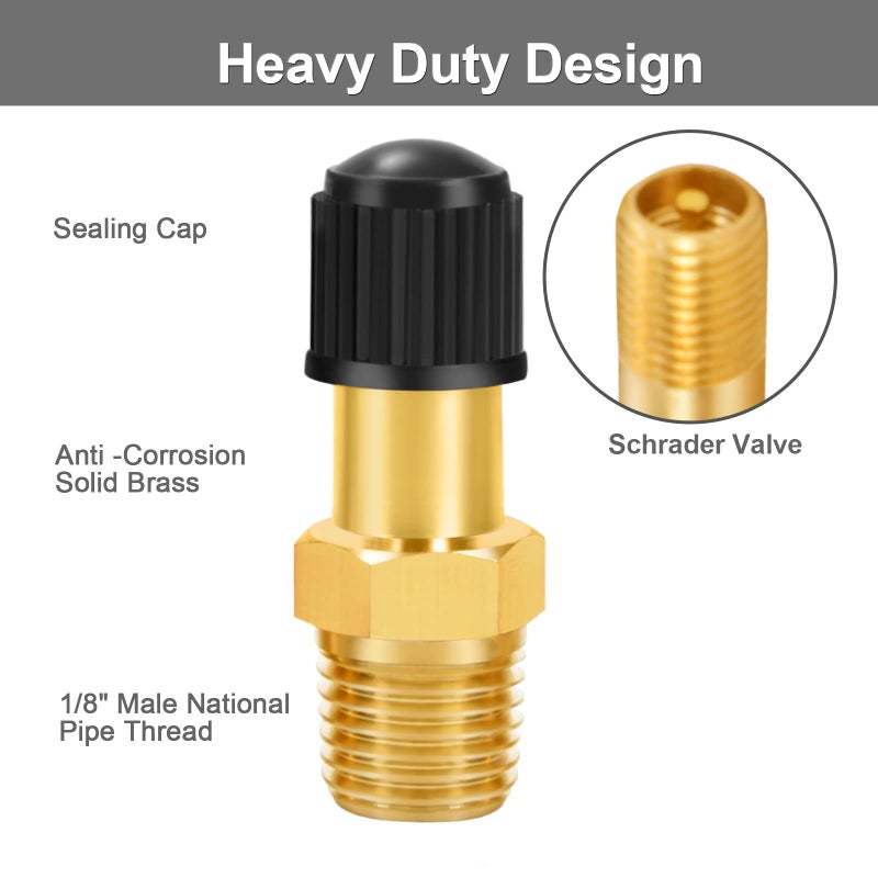 GODESON 1/8"NPT Tank Valve, Anti-Corrosion Brass Schrader Valve with 1/8"Male NPT,Using with Air Compressor Tanks(Pack of 4) - Image 3